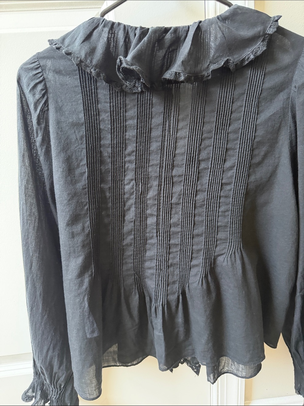 Doen Black Ruffle-Front Pintuck Blouse - Picture 6 of 8